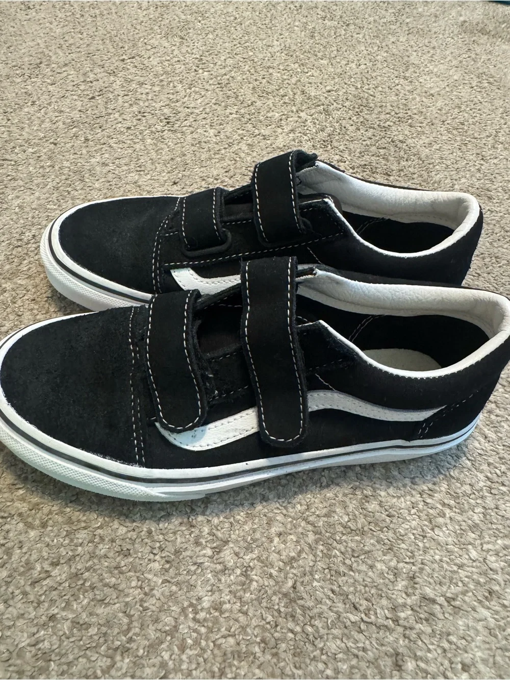 Vans Kids Black Suede Velcro Sneakers with White Side Stripe